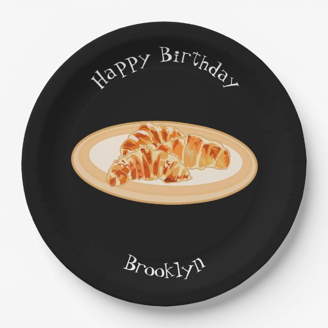 Croissant cartoon illustration paper plates (Front)