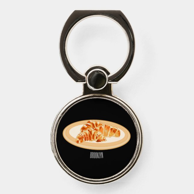 Croissant cartoon illustration phone ring stand (Front)