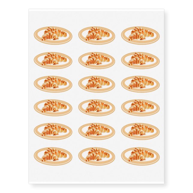 Croissant cartoon illustration temporary tattoos (Front)