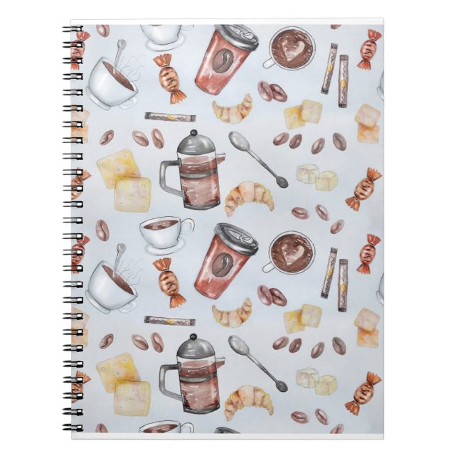 Croissant Coffee Breakfast Drawings Illustration Notebook (Front)