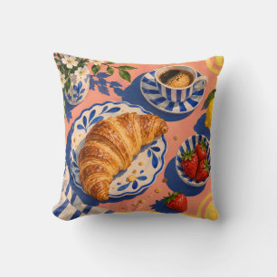 Croissant Coffee Breakfast Still Life Throw Pillow