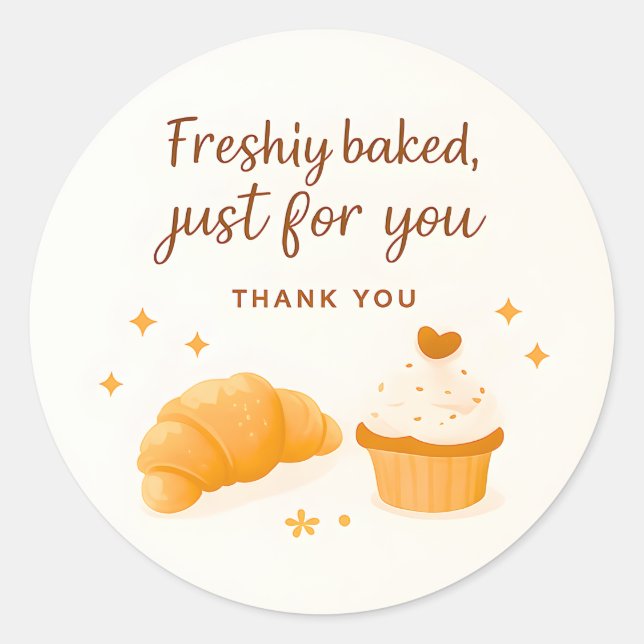 Croissant Cupcake Sparkle Bakery Thank You Sticker (Front)
