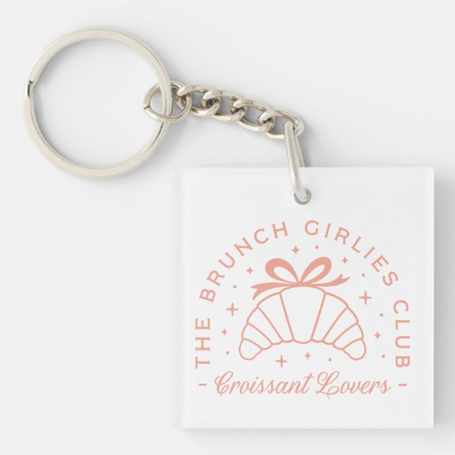 Croissant lovers pink bow aesthetic keychain (Front)