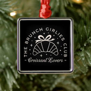 Croissant pastries brunch lover black coquette metal ornament