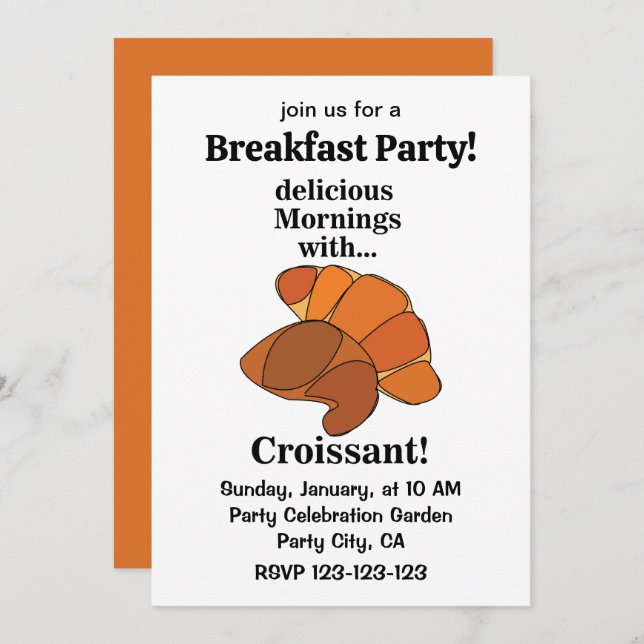 Croissant Pastry Breakfast Party Invitation (Front/Back)