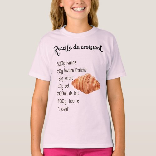Croissant Pastry Recipe Kids Teens Baking T_Shirt