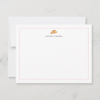 Croissant Pink Border Personalized Stationery Note Card