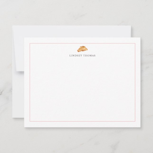 Croissant Pink Border Personalized Stationery Note Card (Front)