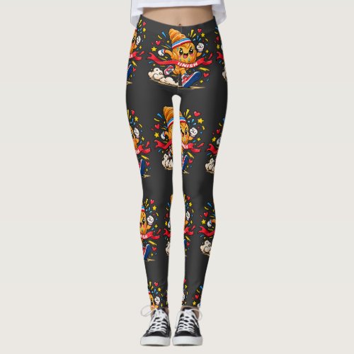 Croissant Runner Cartoon Finish Line Sprint Leggings