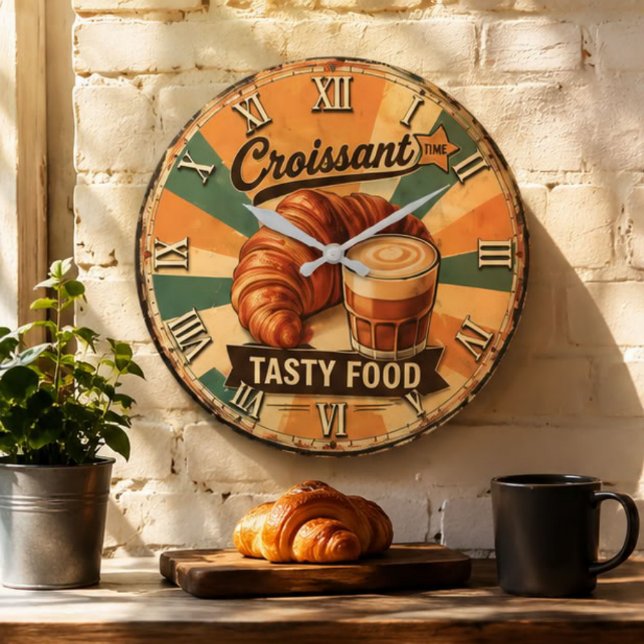 Croissant Time Vintage Kitchen Large Clock (Creator Uploaded)