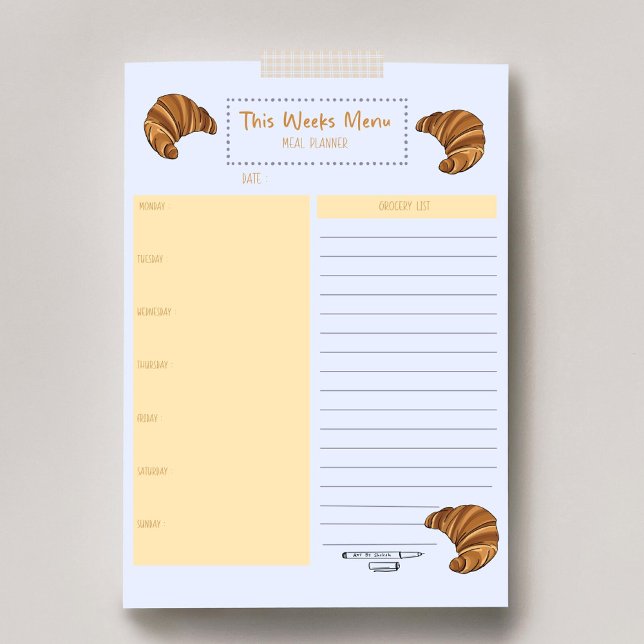 Croissant Weekly Meal Grocery List Planner Notepad (Creator Uploaded)