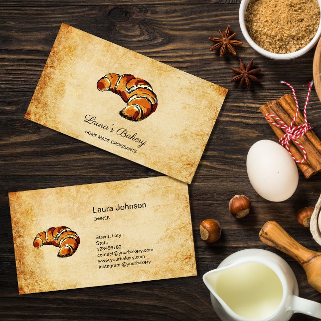 Croissants Home Bakery Rustic Vintage Business Card (Creator Uploaded)