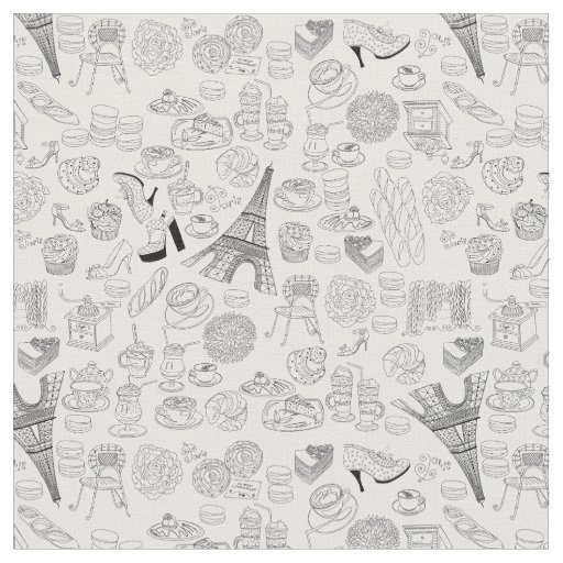 croissants paris france french fashion doodle fabric