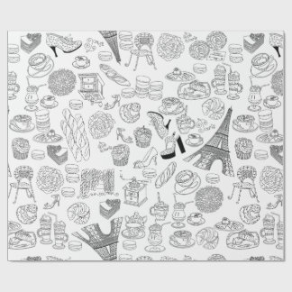 croissants paris france french fashion doodle wrapping paper