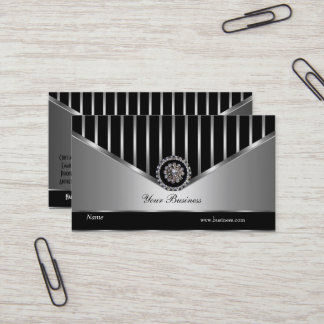 Crome Silver Black Stripe Elegant Classy Business Card