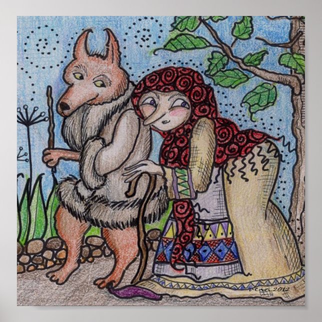 Crone and Wolfie Go for a Walk  Ukrainian Folk Art Poster (Front)