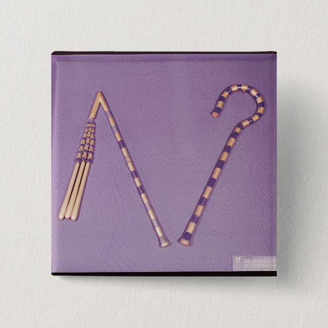 Crook and flail, from the Tomb of Tutankhamun Button (Front)