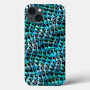 Crooked and wavy burlap sack mesh, cyanish green iPhone 13 case