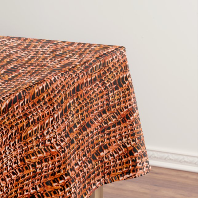 Crooked and wavy coral jute mesh, orange and red tablecloth (In Situ)