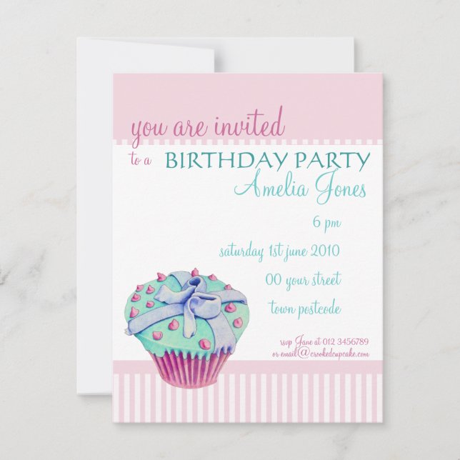 Crooked Cupcake Birthday Party Invitation (Front)