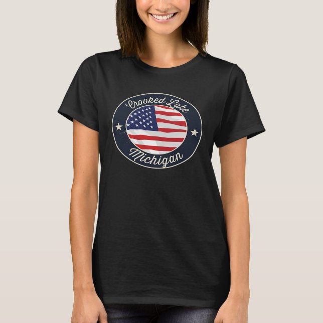 Crooked Lake  Patriotic Michigan Souvenir T-Shirt (Front)