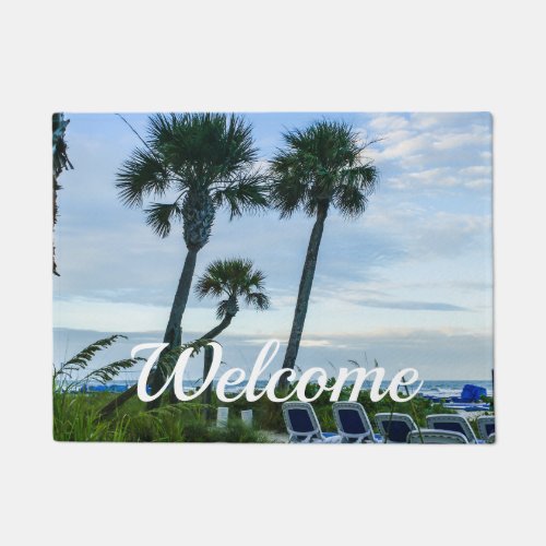 Crooked Palm Trees Welcome Doormat