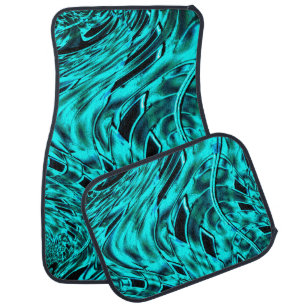 Crooked squares mirrored in cyan or blue color car floor mat
