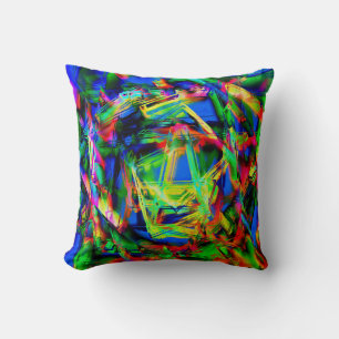Crooked squares with green colorful 'brushstrokes' throw pillow
