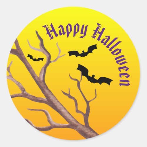 Crooked Tree Branch Bats And A Full Moon Classic Round Sticker