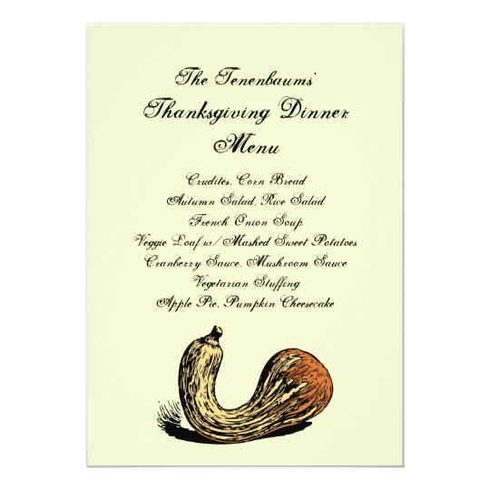 Crookneck Squash Thanksgiving Dinner Menu Card