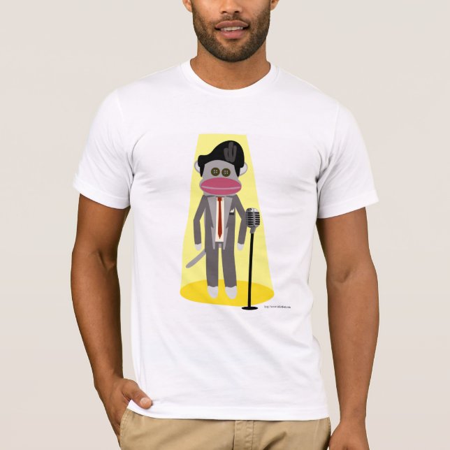 Crooner Sock Monkey Cute Retro Singer Cartoon T-Shirt (Front)