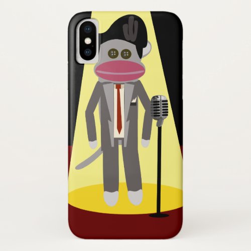 Crooner Sock Monkey Deluxe Retro Illustration iPhone X Case