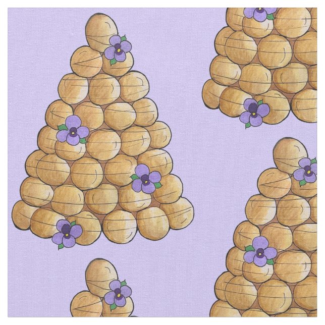 Croquembouche Choux Buns Pansy French Wedding Cake Fabric (Close Up)
