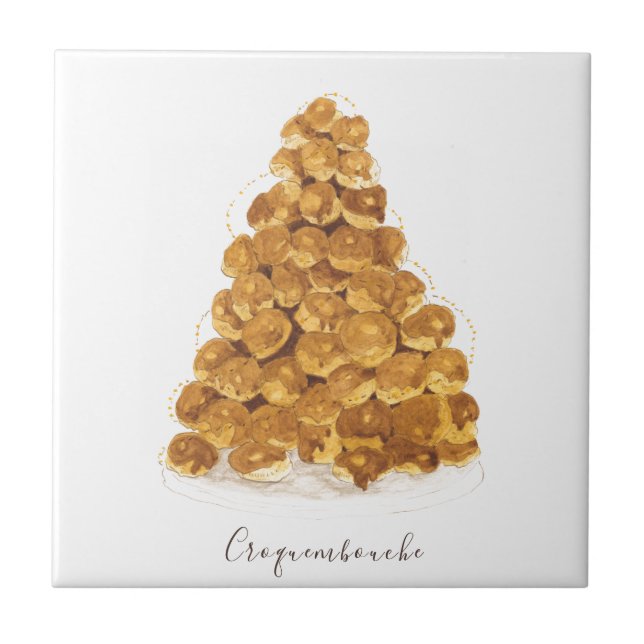 Croquembouche watercolor ceramic tile (Front)