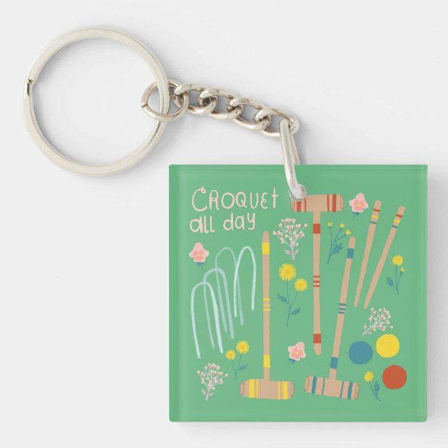 CROQUET ALL DAY Lawn Games Fun Cute Keychain (Front)
