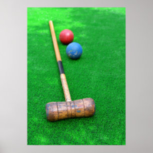 Croquet equipment on artificial grass poster