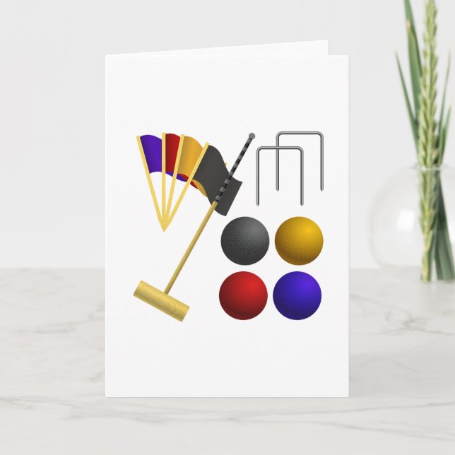 Croquet Equipment Set Mallet Balls Hoops Card (Front)
