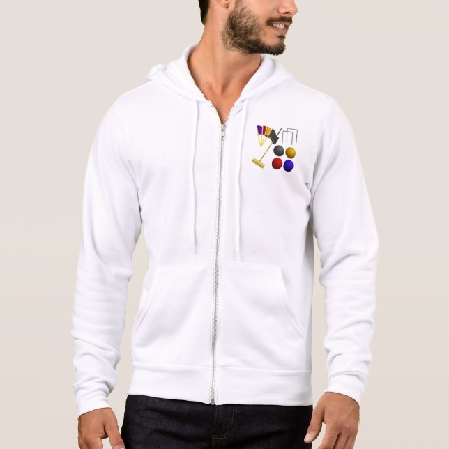 Croquet Equipment Set Mallet Balls Hoops Hoodie (Front)