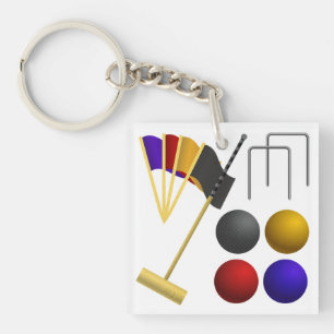 Croquet Equipment Set Mallet Balls Hoops Keychain