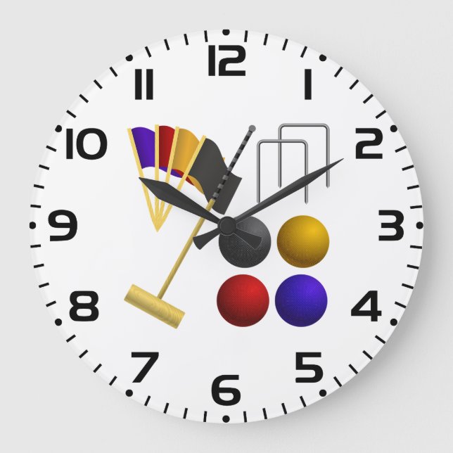 Croquet Equipment Set Mallet Balls Hoops Large Clock (Front)
