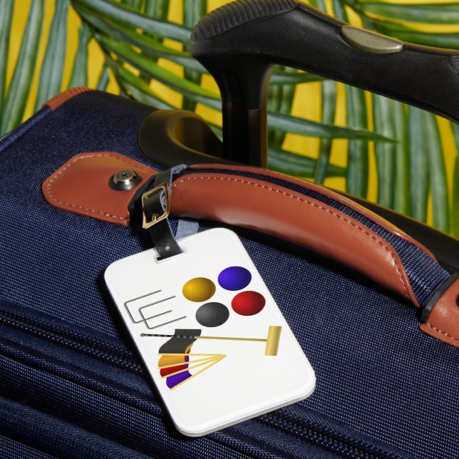 Croquet Equipment Set Mallet Balls Hoops Luggage Tag (Front Insitu 1)