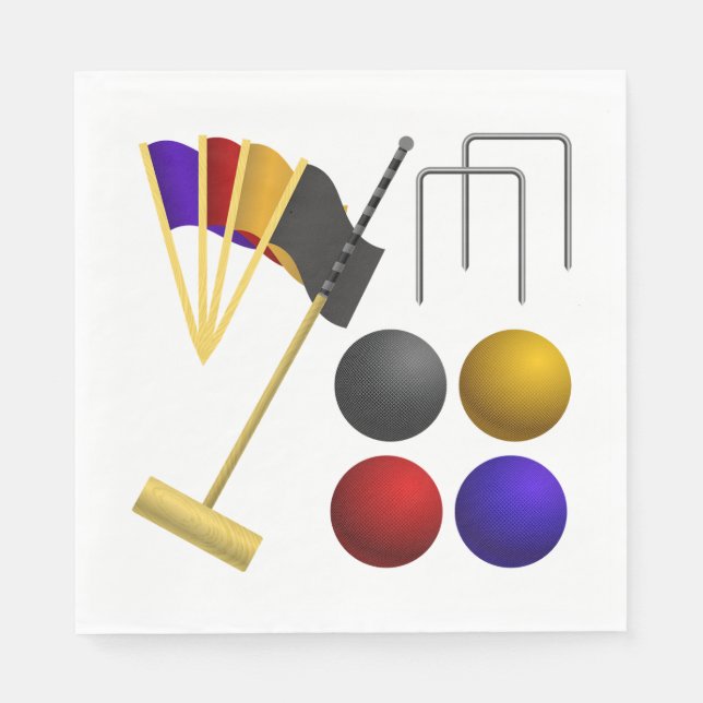 Croquet Equipment Set Mallet Balls Hoops Napkins (Front)