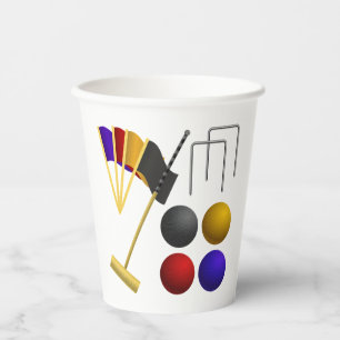 Croquet Equipment Set Mallet Balls Hoops Paper Cups