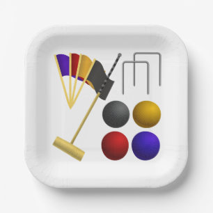 Croquet Equipment Set Mallet Balls Hoops Paper Plates