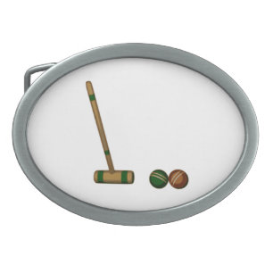 Croquet Mallet and Balls Oval Belt Buckle