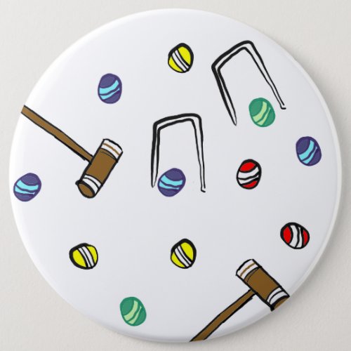 Croquet Player Cute Hand_Drawn Boho Lawn Game Button