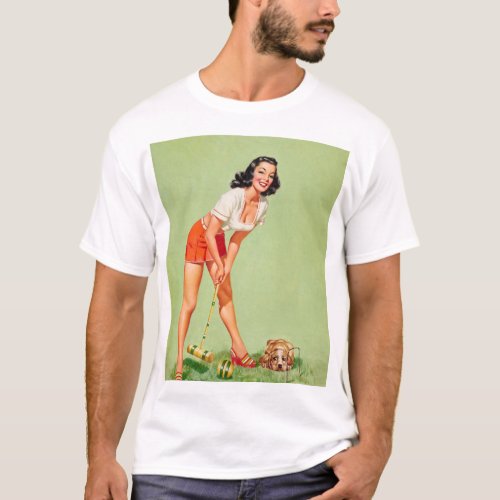 Croquet Player Pin Up Art T_Shirt