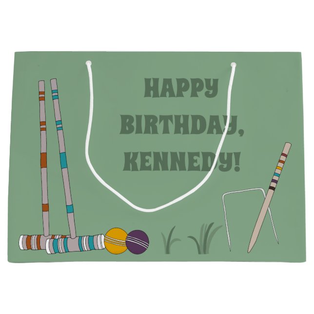 Croquet Set, Jade Green, Personalized Large Gift Bag (Front)