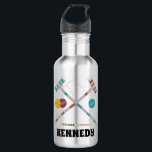 Croquet Set, Lawn Game Personalized Stainless Steel Water Bottle<br><div class="desc">Stay hydrated while playing croquet with this personalized water bottle. It features illustrations of equipment from a croquet set with a name below in bold black lettering.</div>
