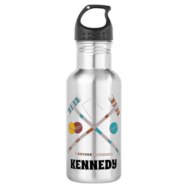 Croquet Set, Lawn Game Personalized Stainless Steel Water Bottle (Front)